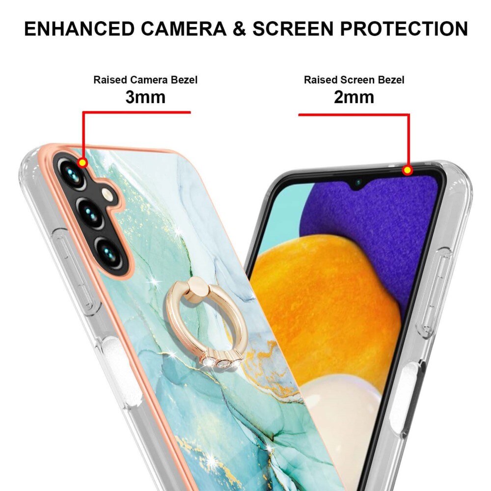 TPU Skal Finger Ring Kickstand Samsung Galaxy A34 grön marmor