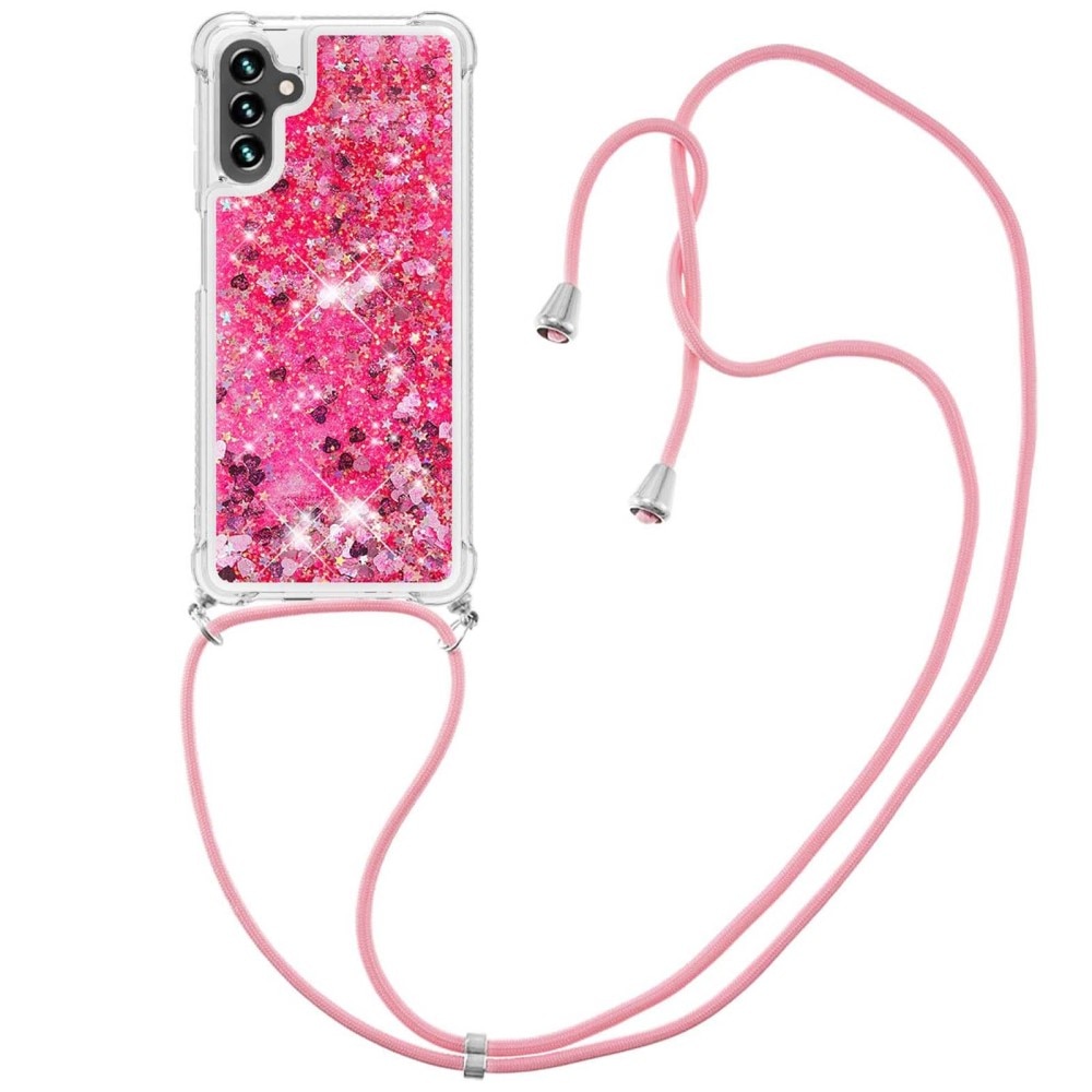 Glitter Powder TPU Skal Halsband Samsung Galaxy A54 rosa