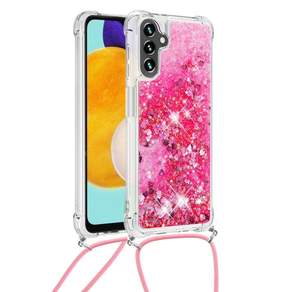 Glitter Powder TPU Skal Halsband Samsung Galaxy A54 rosa