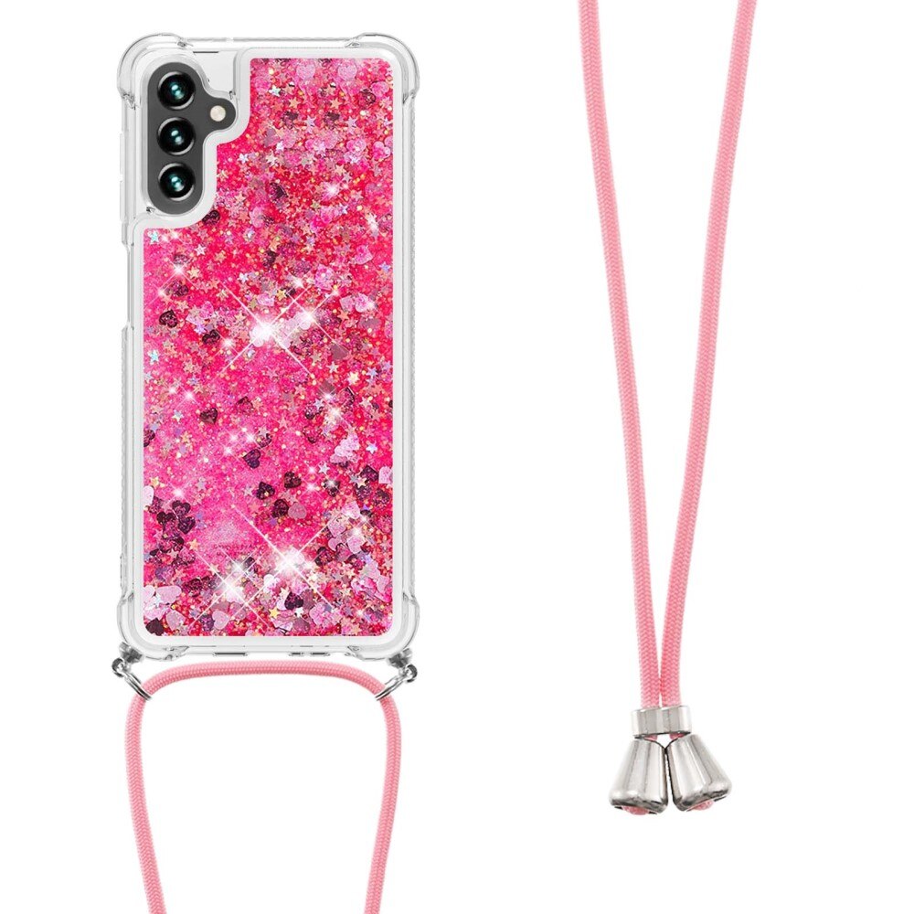 Glitter Powder TPU Skal Halsband Samsung Galaxy A54 rosa