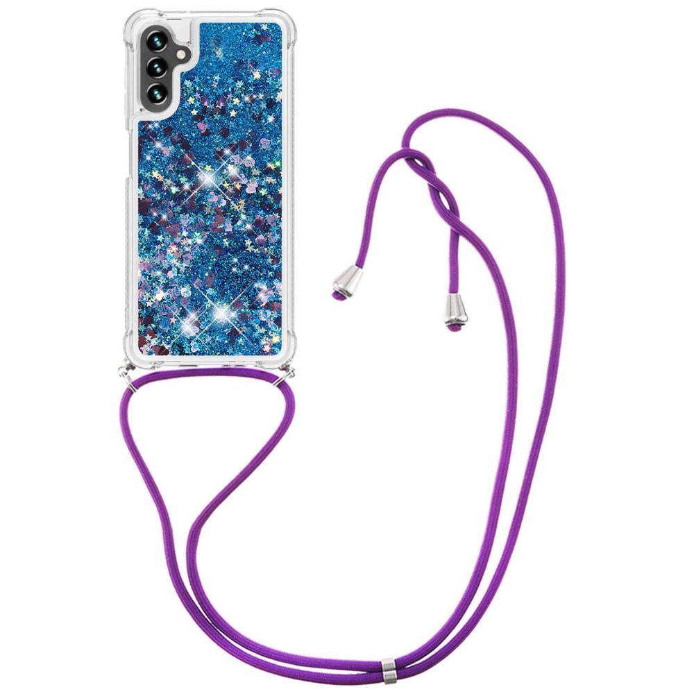 Glitter Powder TPU Skal Halsband Samsung Galaxy A54 blå