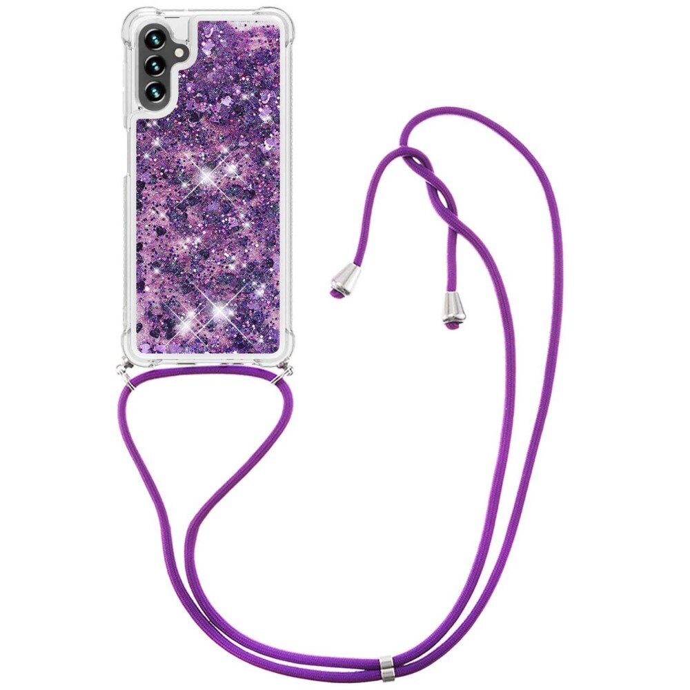 Glitter Powder TPU Skal Halsband Samsung Galaxy A54 lila