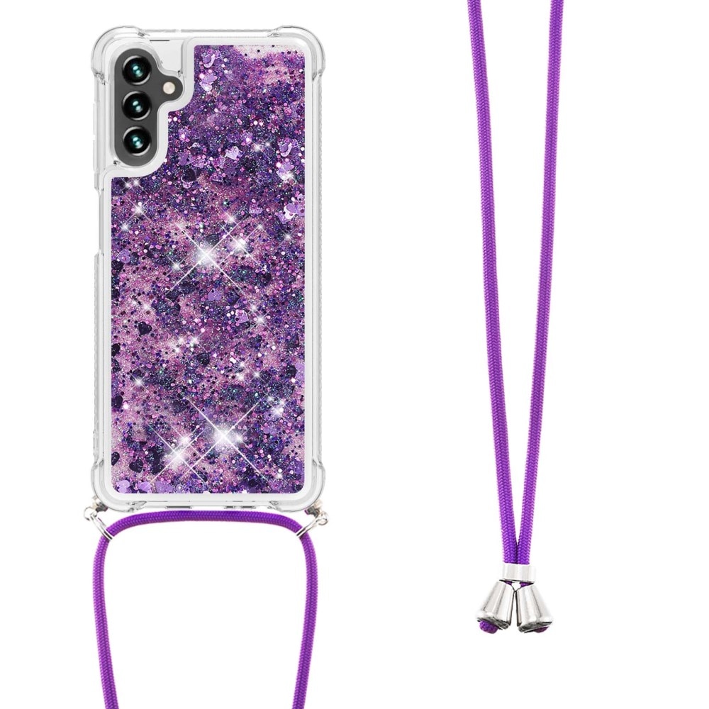 Glitter Powder TPU Skal Halsband Samsung Galaxy A54 lila