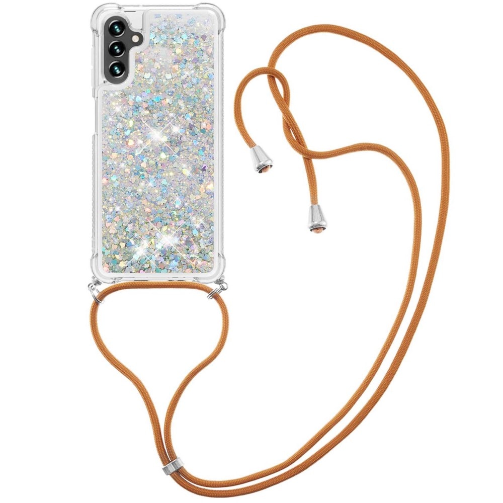 Glitter Powder TPU Skal Halsband Samsung Galaxy A54 silver