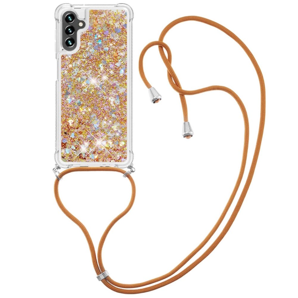 Glitter Powder TPU Skal Halsband Samsung Galaxy A54 guld