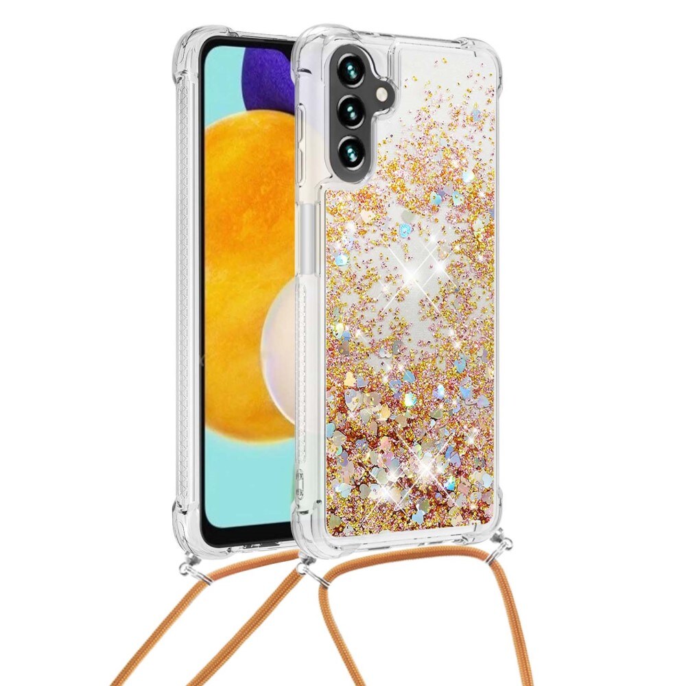 Glitter Powder TPU Skal Halsband Samsung Galaxy A54 guld