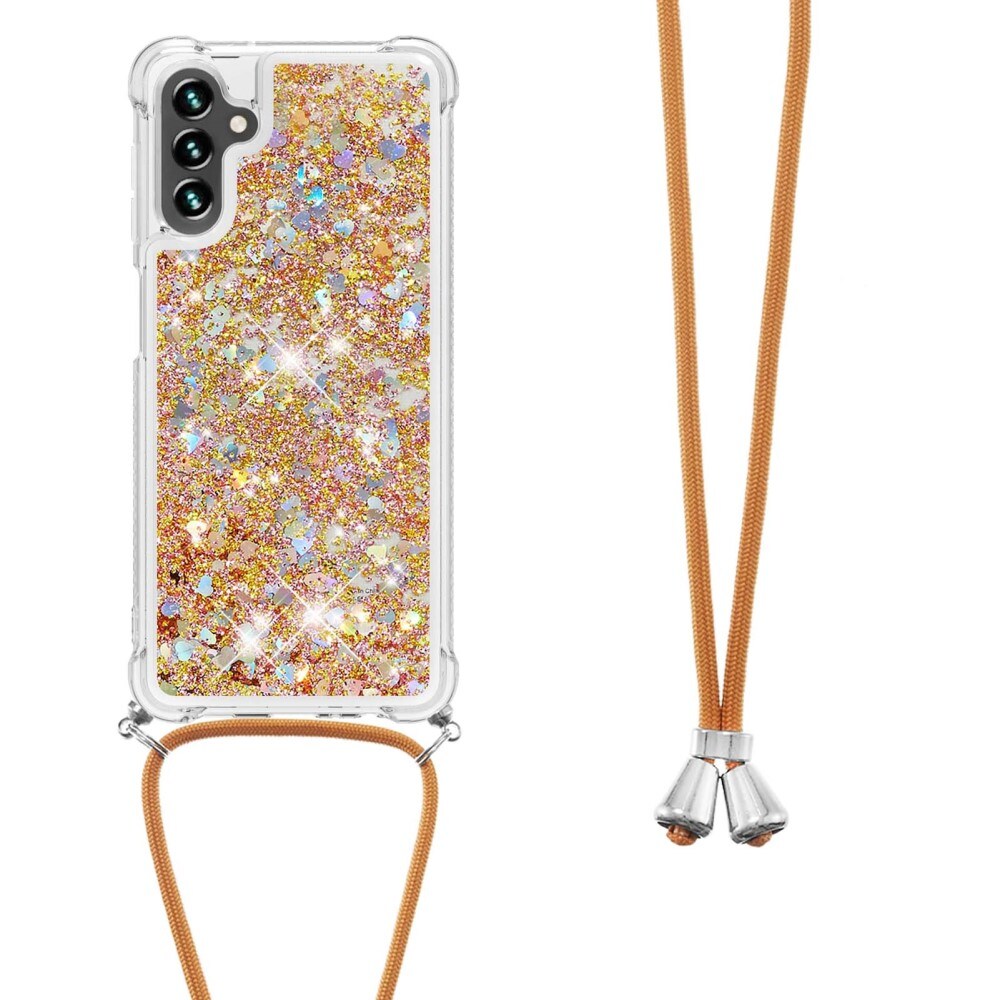 Glitter Powder TPU Skal Halsband Samsung Galaxy A54 guld