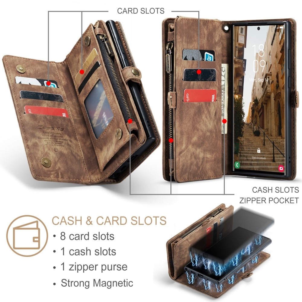 Multi-slot Plånboksfodral Samsung Galaxy S23 Ultra brun