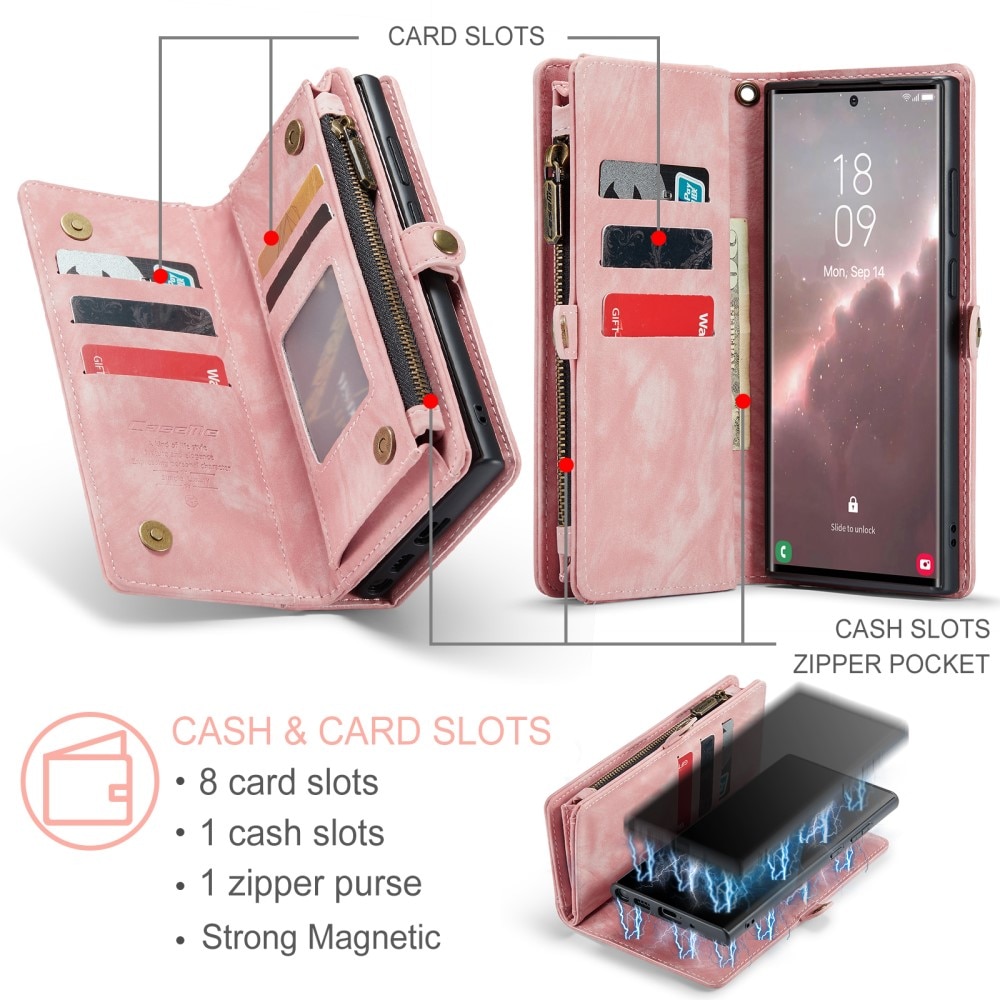 Multi-slot Plånboksfodral Samsung Galaxy S23 Ultra rosa