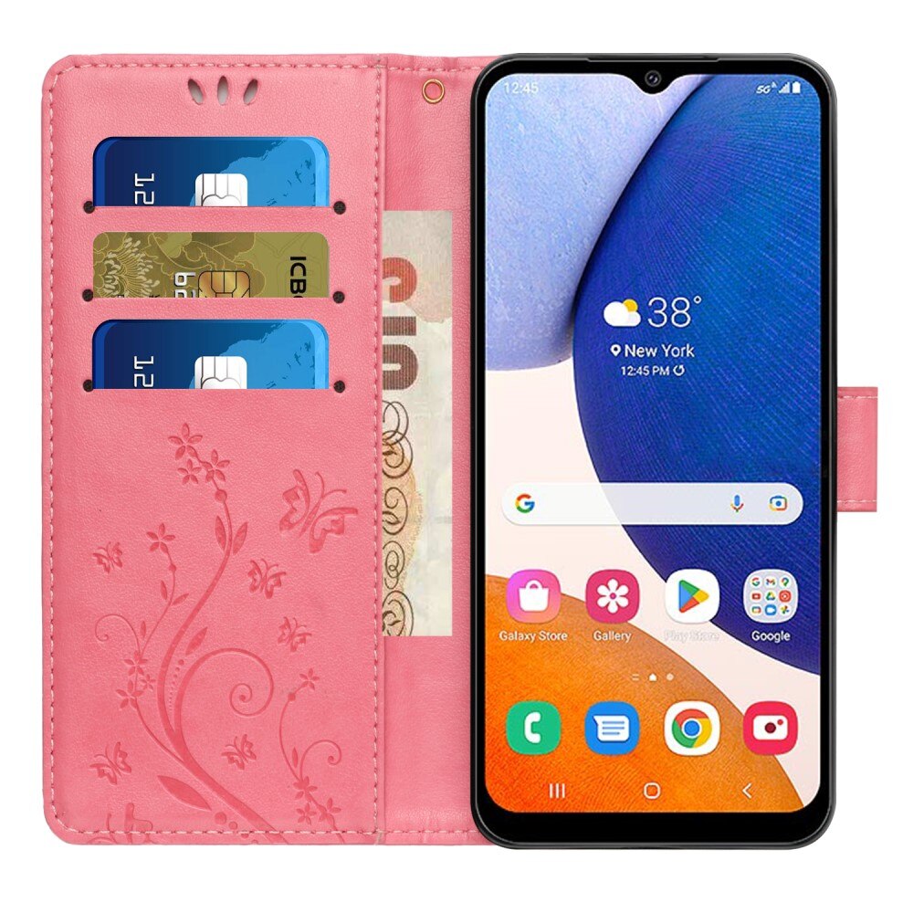 Läderfodral Fjärilar Samsung Galaxy A54 rosa