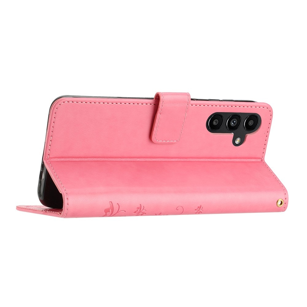 Läderfodral Fjärilar Samsung Galaxy A54 rosa