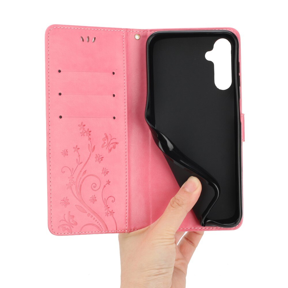 Läderfodral Fjärilar Samsung Galaxy A54 Rosa