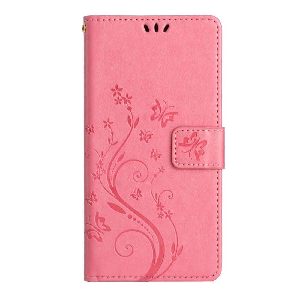 Läderfodral Fjärilar Samsung Galaxy A54 rosa