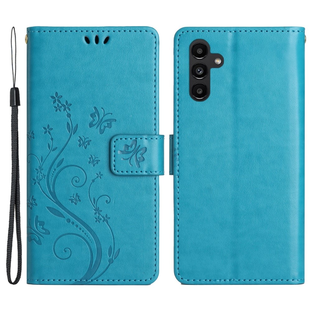 Läderfodral Fjärilar Samsung Galaxy A54 blå