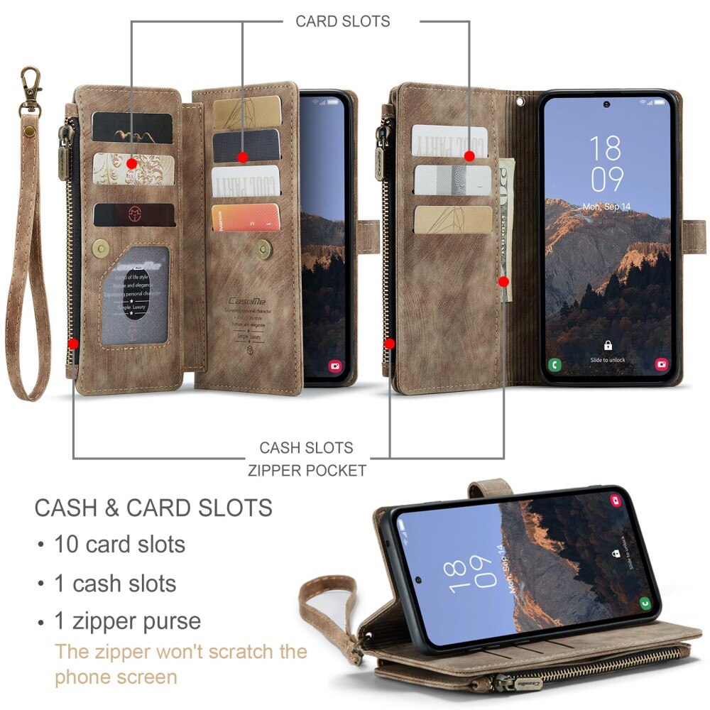 Zipper Plånboksfodral Samsung Galaxy A54 Brun