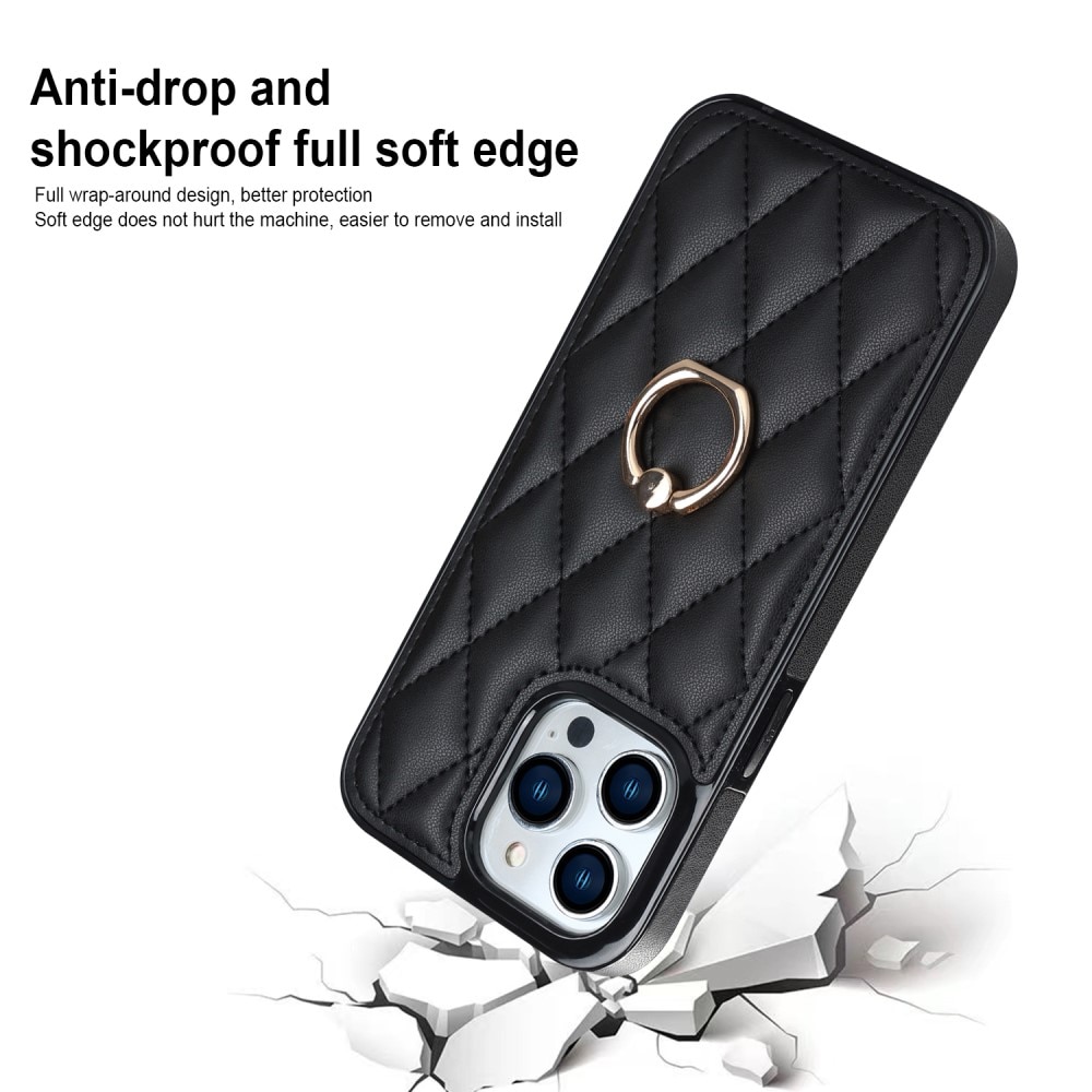 Skal Finger Ring iPhone 14 Pro Quilted svart