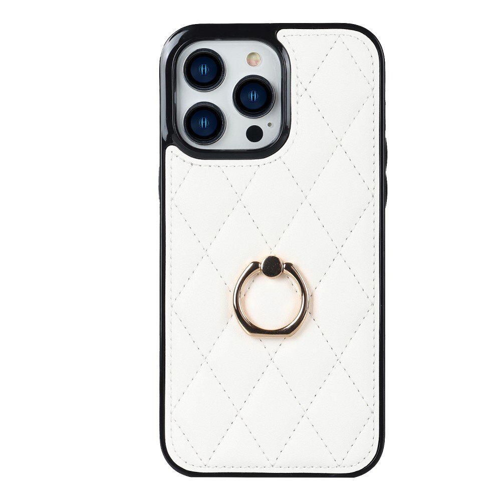 Skal Finger Ring iPhone 14 Pro Quilted vit