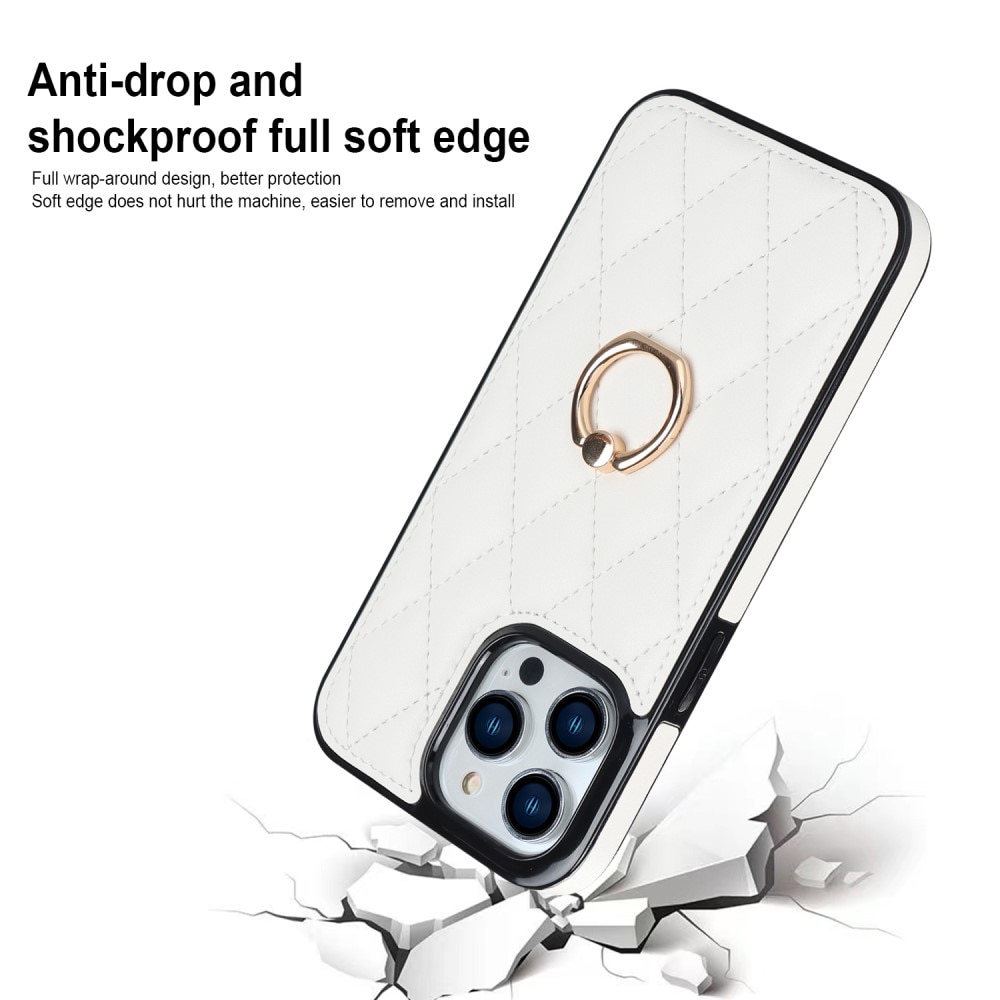 Skal Finger Ring iPhone 14 Pro Quilted vit