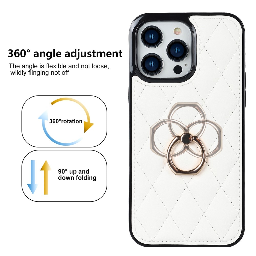 Skal Finger Ring iPhone 14 Pro Quilted vit