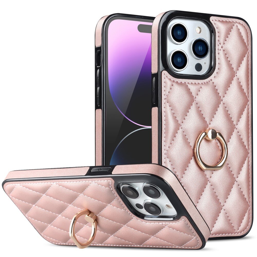 Skal Finger Ring iPhone 14 Pro Quilted roséguld