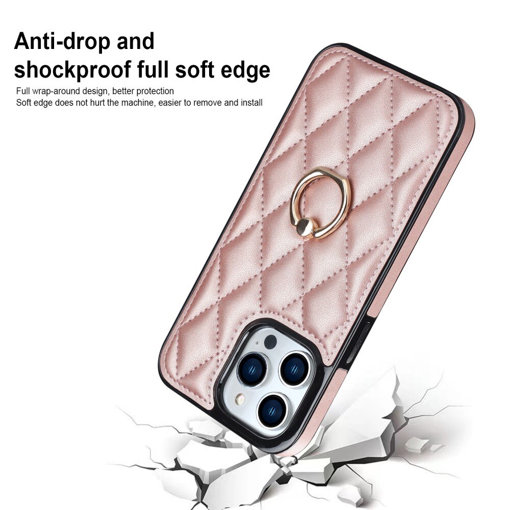 Skal Finger Ring iPhone 14 Pro Quilted roséguld