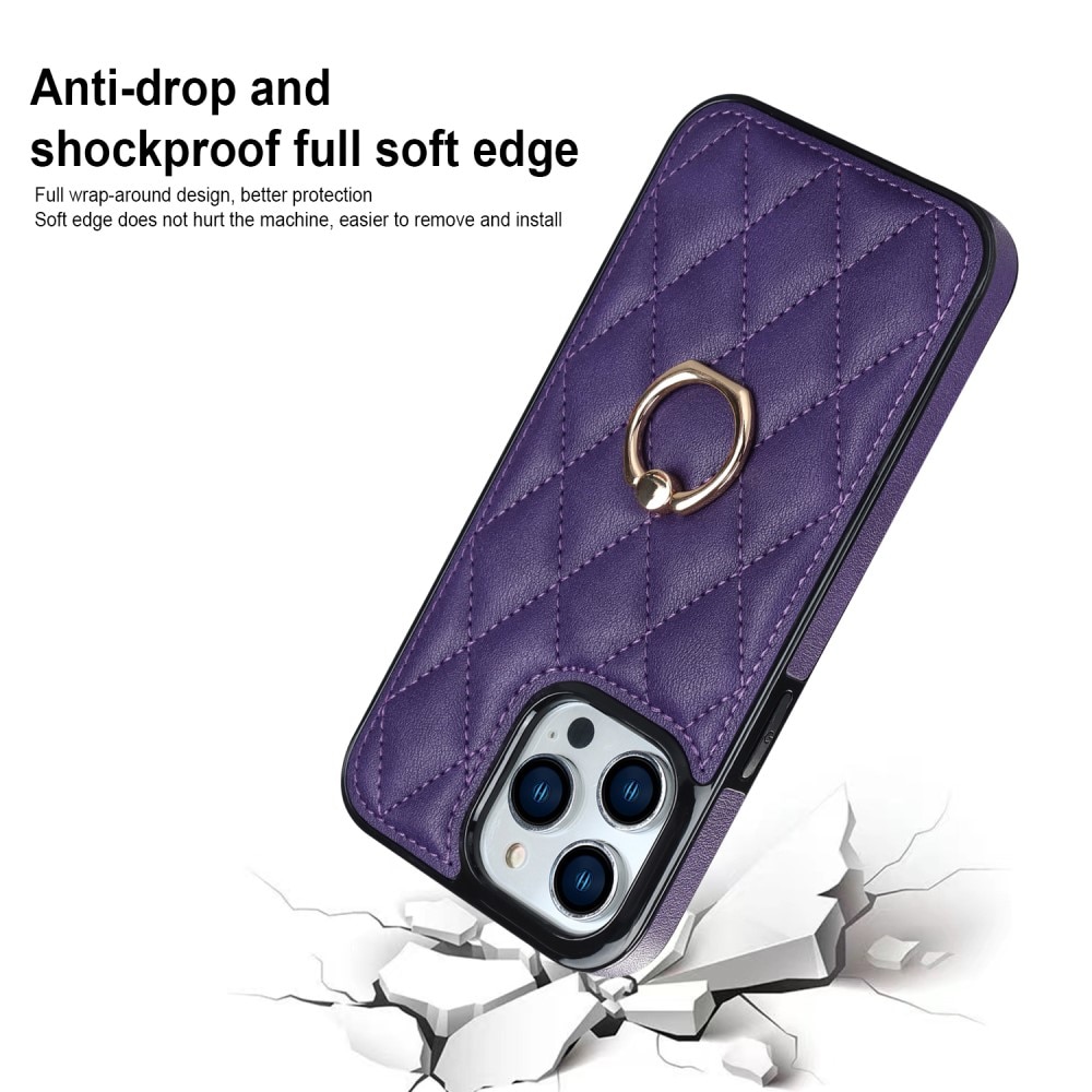 Skal Finger Ring iPhone 14 Pro Quilted lila