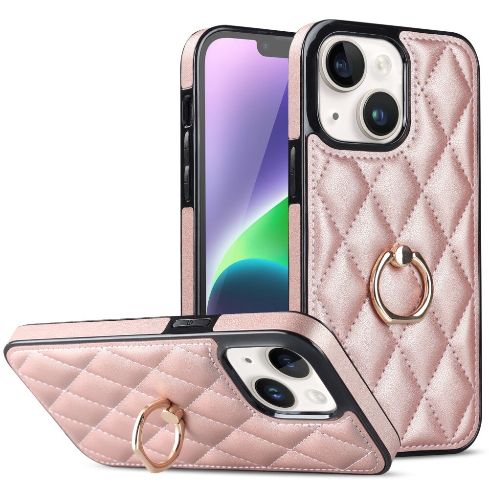 Skal Finger Ring iPhone 14 Quilted roséguld