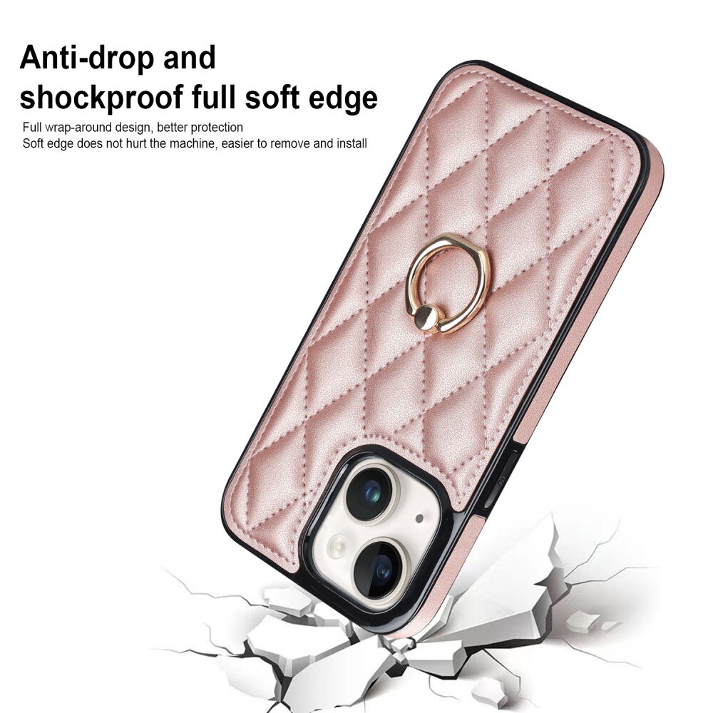 Skal Finger Ring iPhone 14 Quilted roséguld