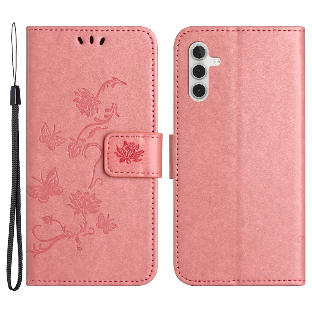 Läderfodral Fjärilar Samsung Galaxy A24 rosa