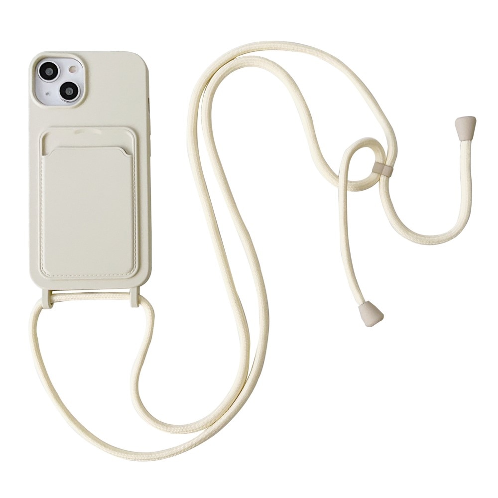 Silikonskal Kortfack + Halsband iPhone 14 beige