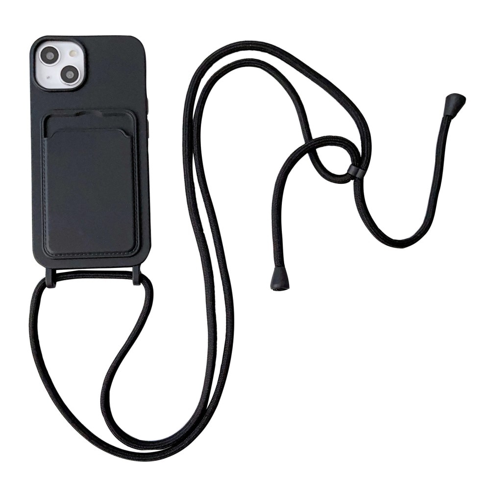 Silikonskal Kortfack + Halsband iPhone 14 svart