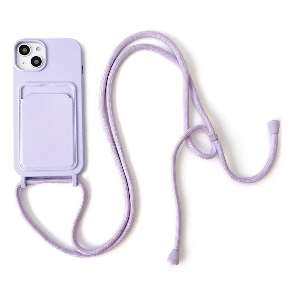 Silikonskal Kortfack + Halsband iPhone 14 lila