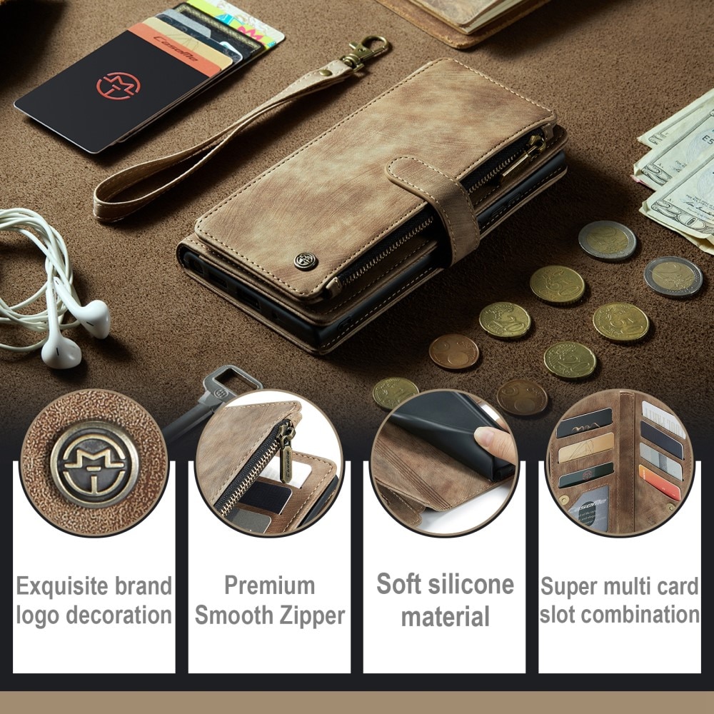 Zipper Plånboksfodral Samsung Galaxy S23 Plus brun