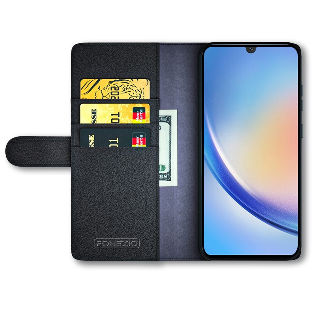 Äkta Läderfodral Samsung Galaxy A24 Svart