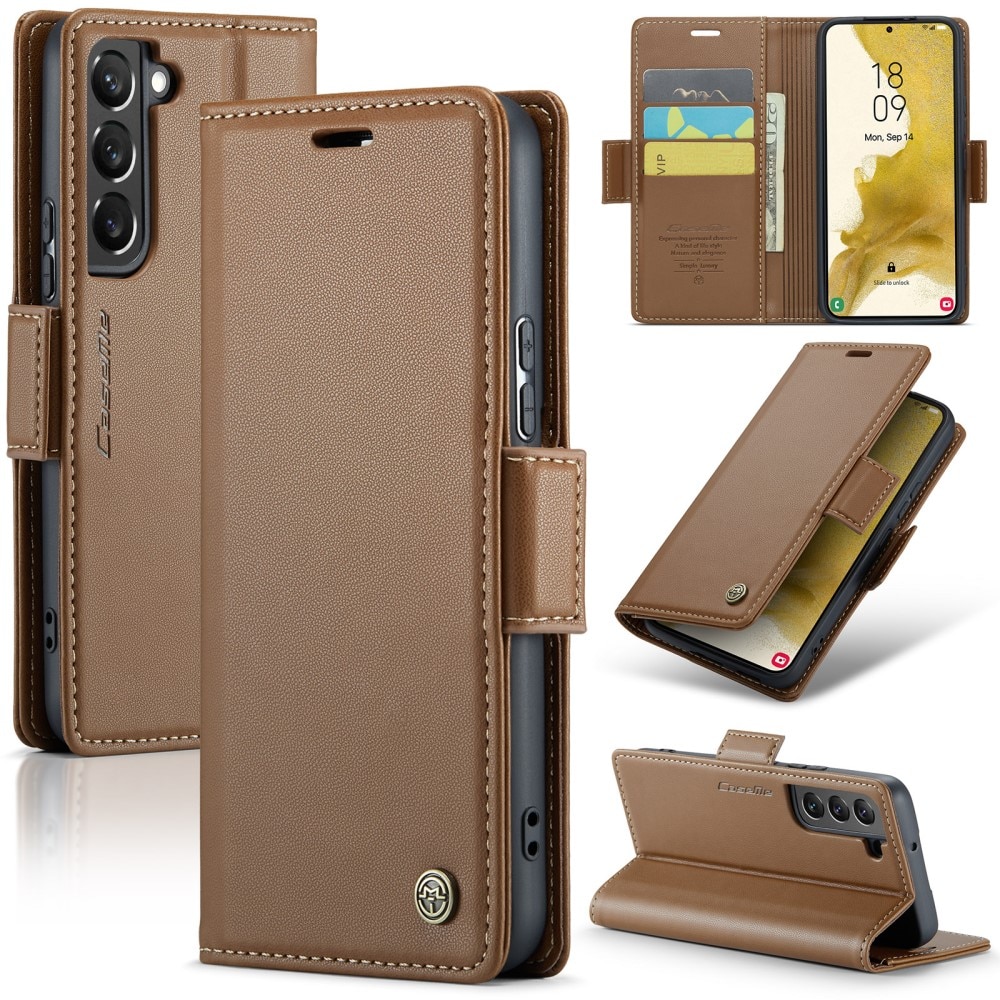 Slim Plånboksfodral RFID-skydd Samsung Galaxy S22 Plus brun