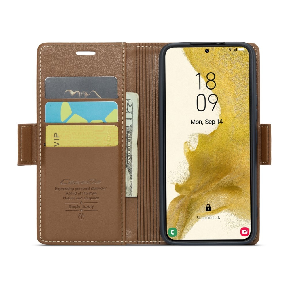 Slim Plånboksfodral RFID-skydd Samsung Galaxy S22 brun