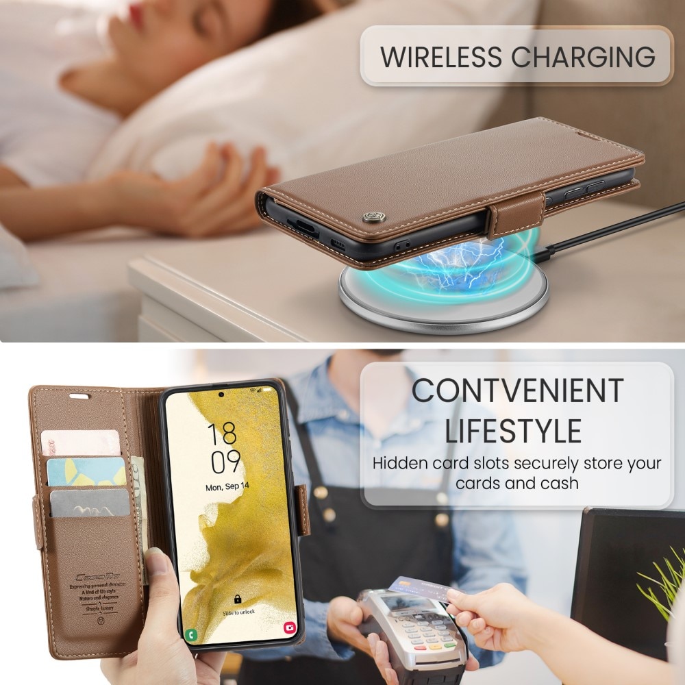 Slim Plånboksfodral RFID-skydd Samsung Galaxy S22 brun