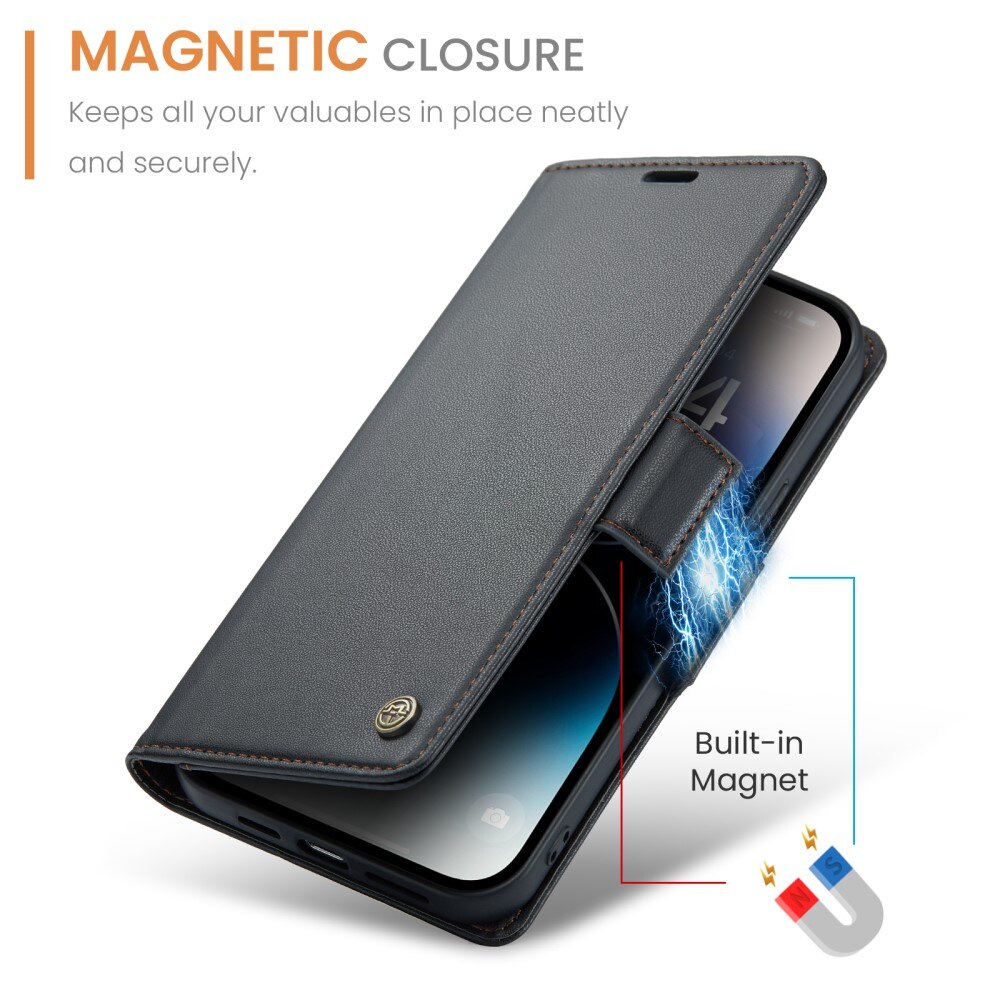 Slim Plånboksfodral RFID-skydd Apple iPhone 14 Pro Svart