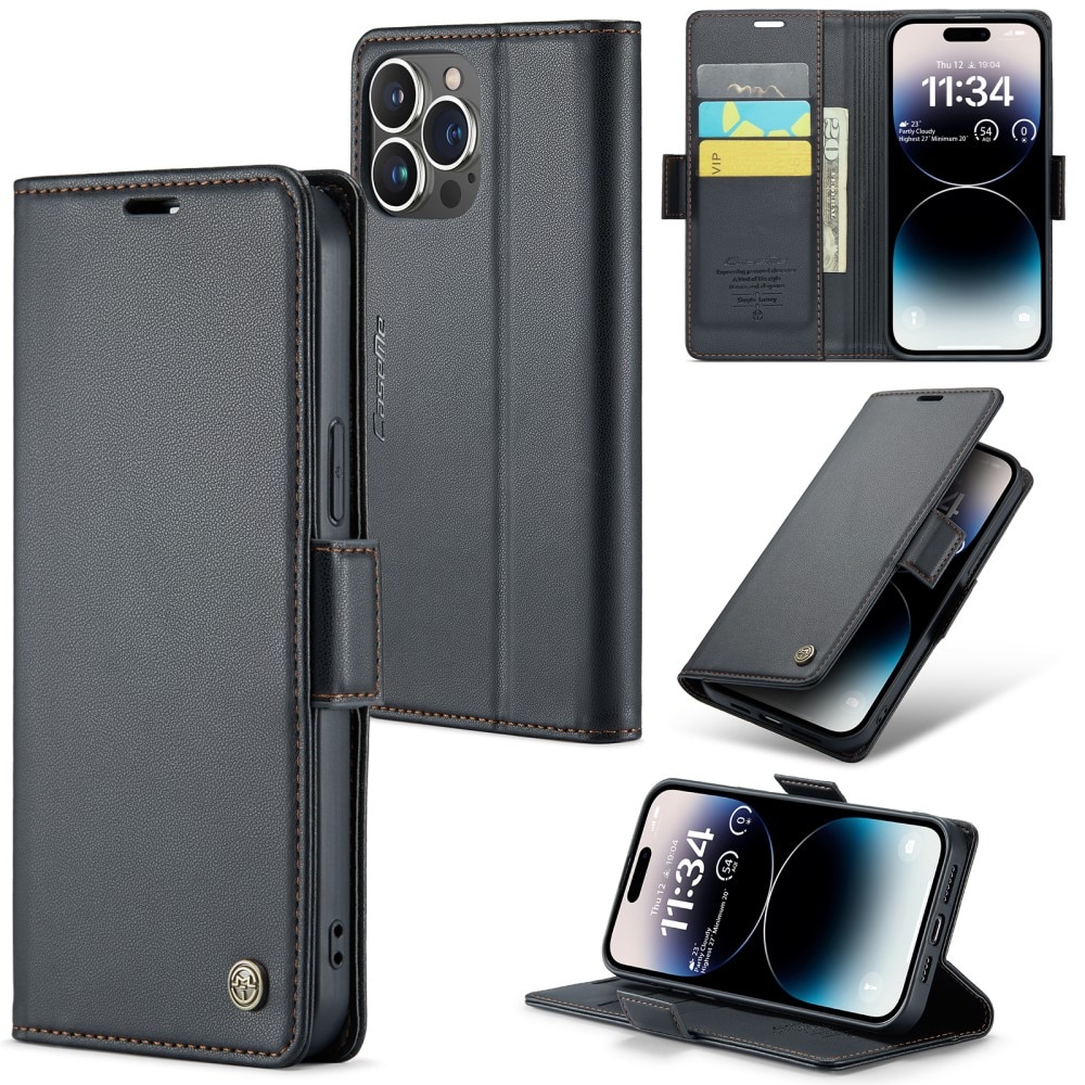 Slim Plånboksfodral RFID-skydd iPhone 14 Pro svart