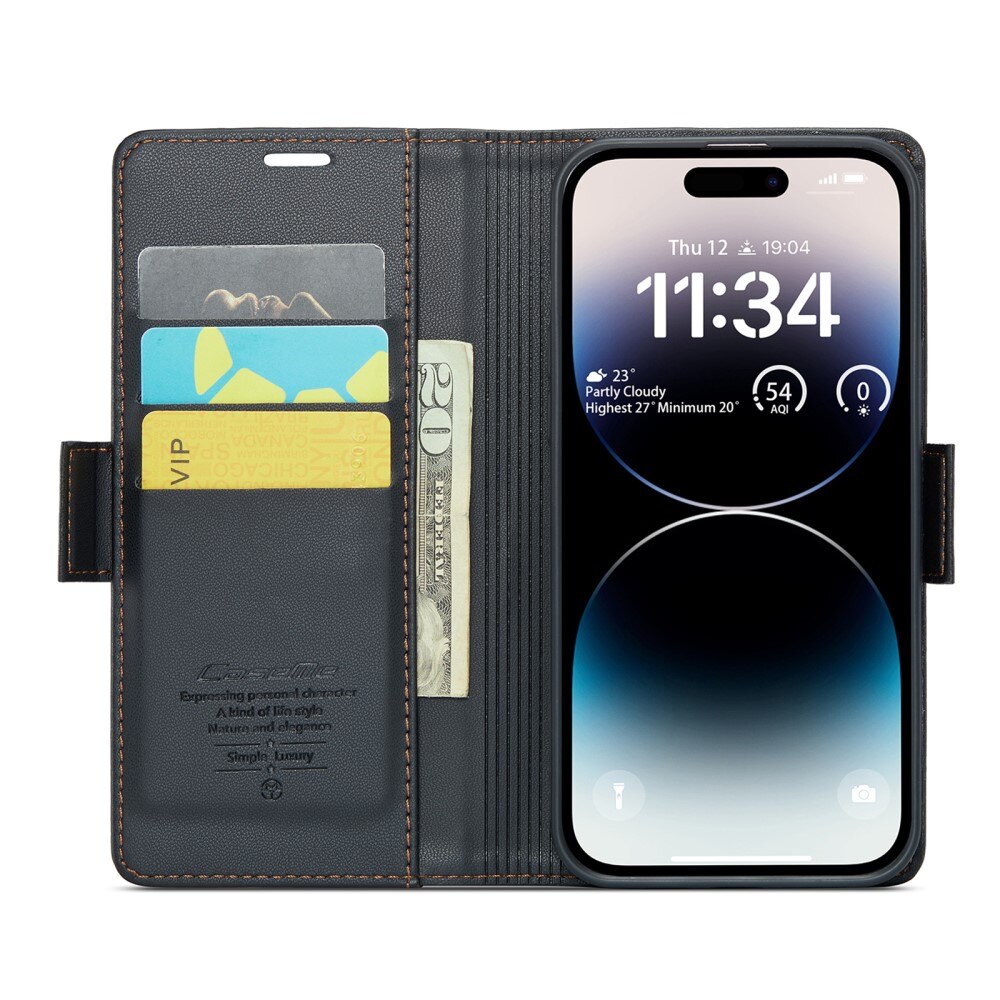 Slim Plånboksfodral RFID-skydd Apple iPhone 14 Pro Svart