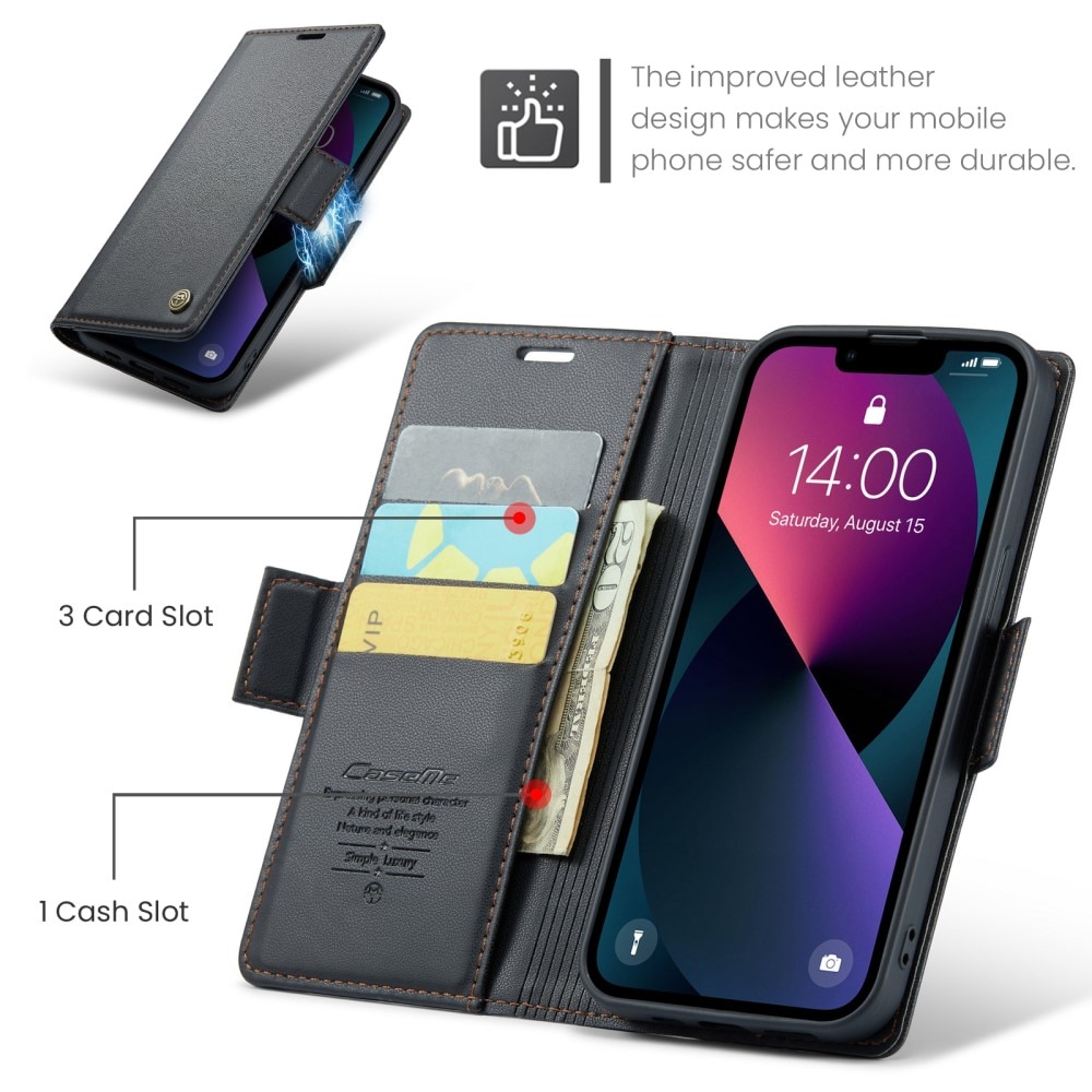 Slim Plånboksfodral RFID-skydd iPhone 13 svart