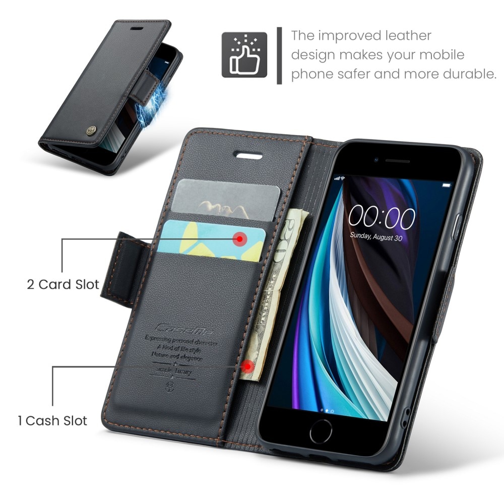 Slim Plånboksfodral RFID-skydd iPhone SE (2020) svart