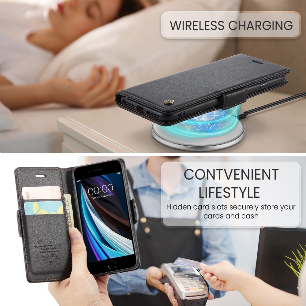 Slim Plånboksfodral RFID-skydd iPhone SE 2022 Svart