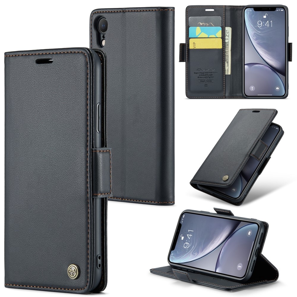 Slim Plånboksfodral RFID-skydd iPhone Xr Svart