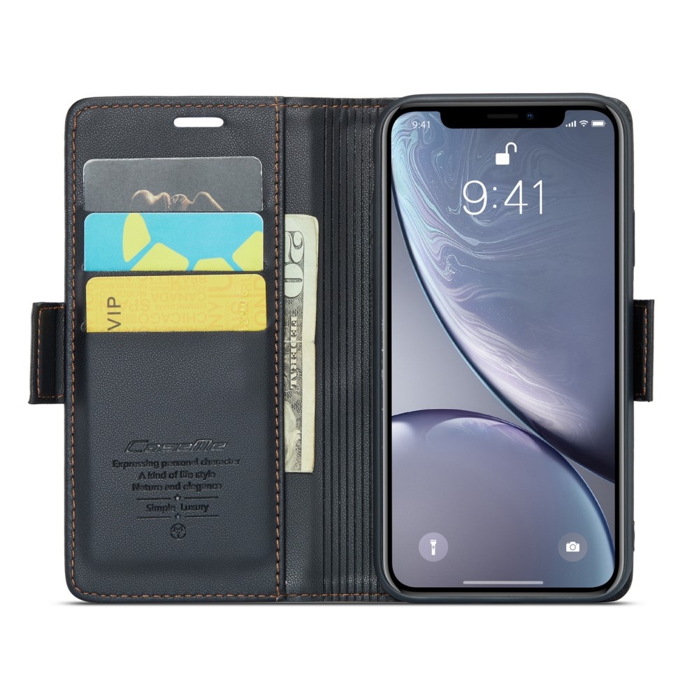 Slim Plånboksfodral RFID-skydd iPhone Xr Svart