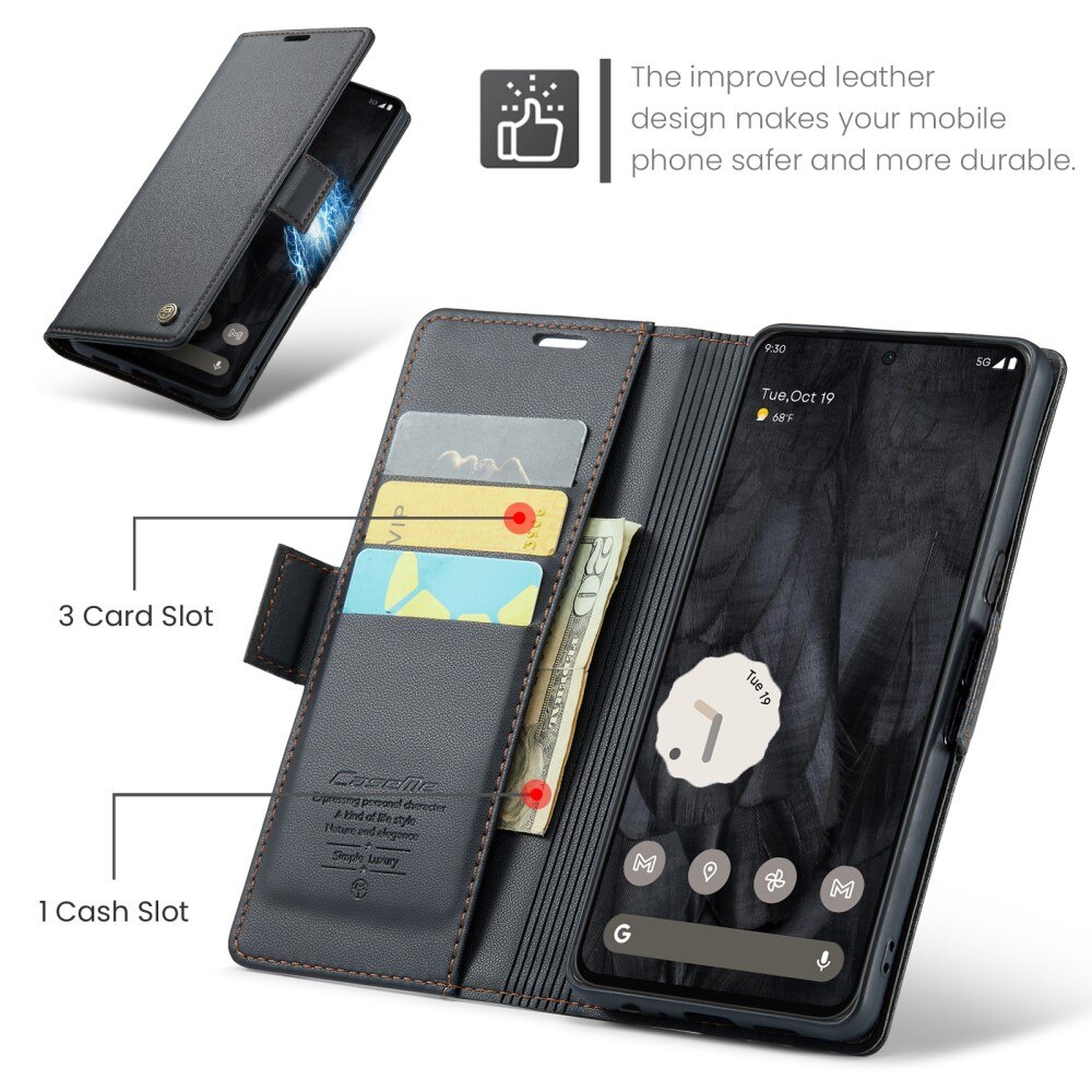 Slim Plånboksfodral RFID-skydd Google Pixel 8 Pro Svart