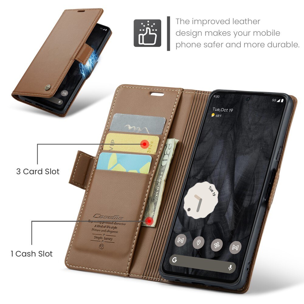 Slim Plånboksfodral RFID-skydd Google Pixel 8 Pro Brun