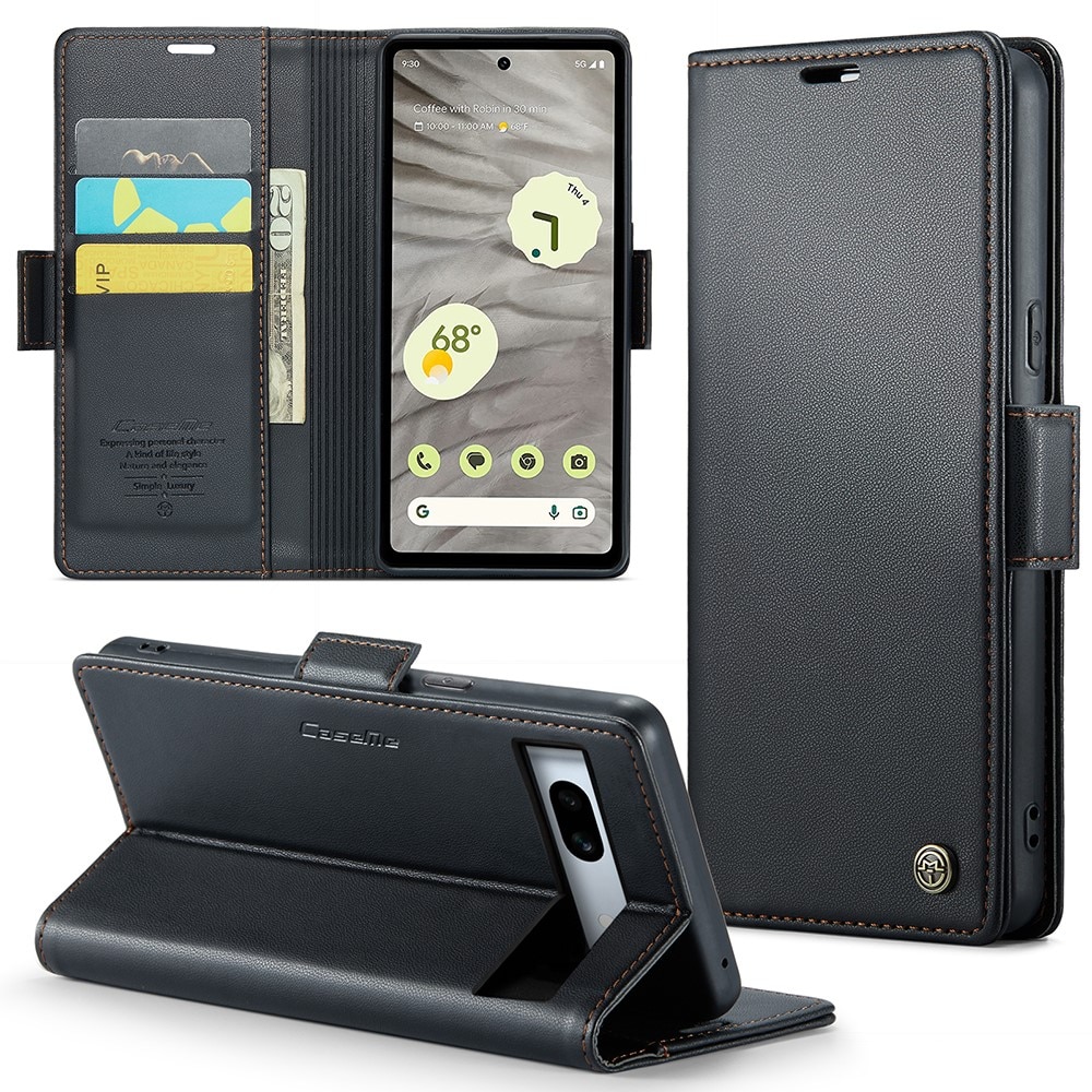 Slim Plånboksfodral RFID-skydd Google Pixel 7a Svart