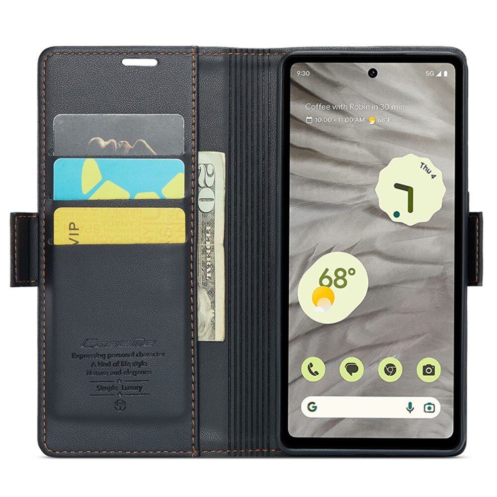 Slim Plånboksfodral RFID-skydd Google Pixel 7a Svart