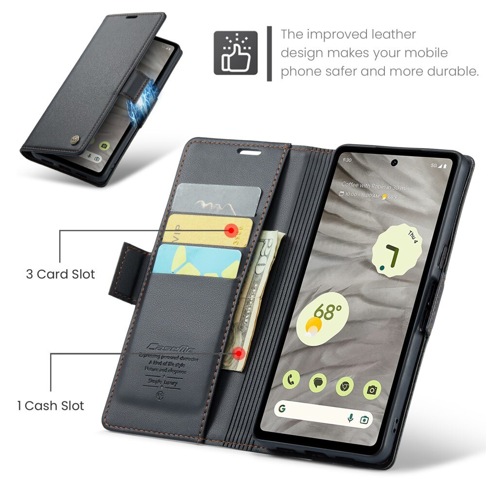 Slim Plånboksfodral RFID-skydd Google Pixel 7a Svart